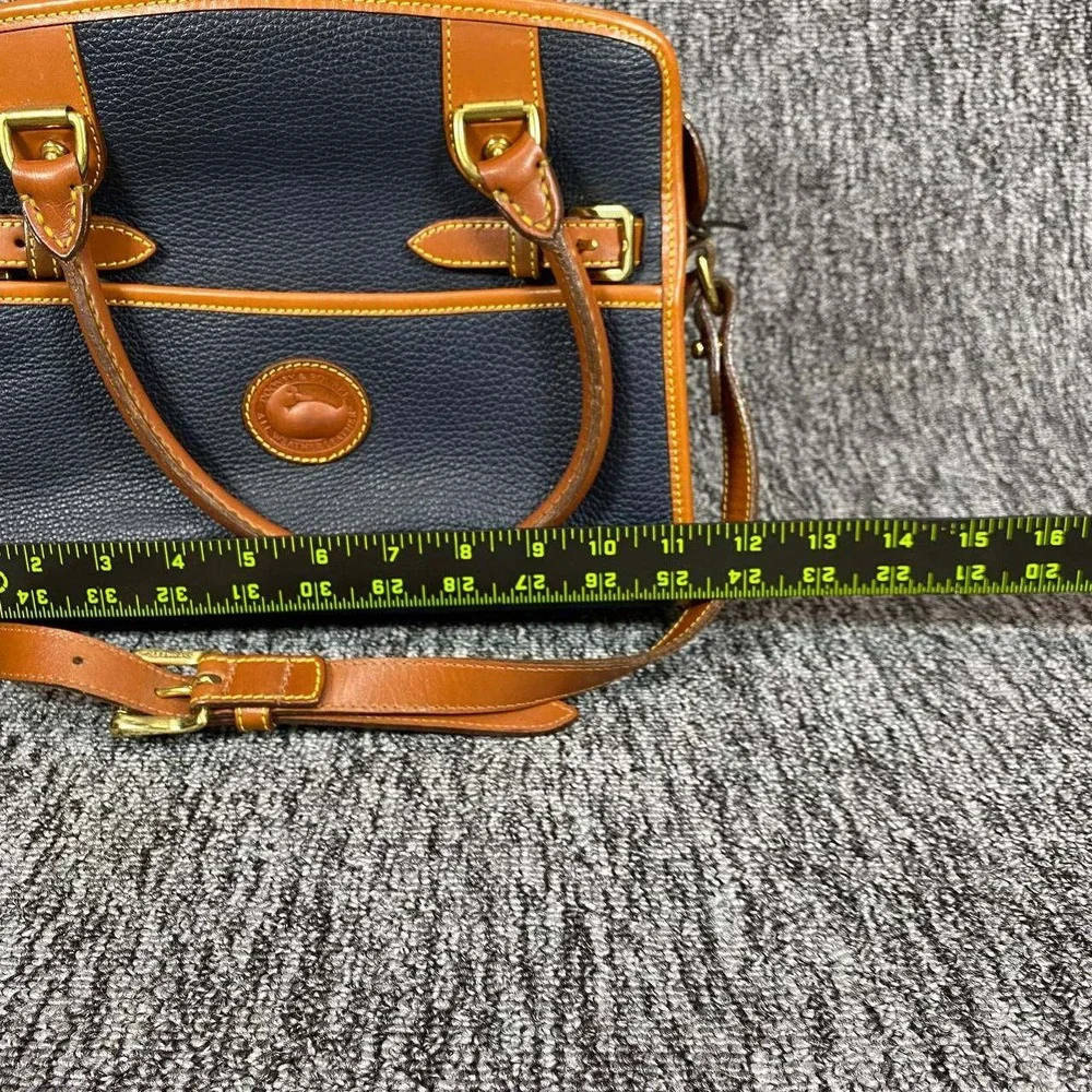 Vtg Dooney Bourke All Weather Leather Cavalry Satchel Bag Navy British Tan Purse